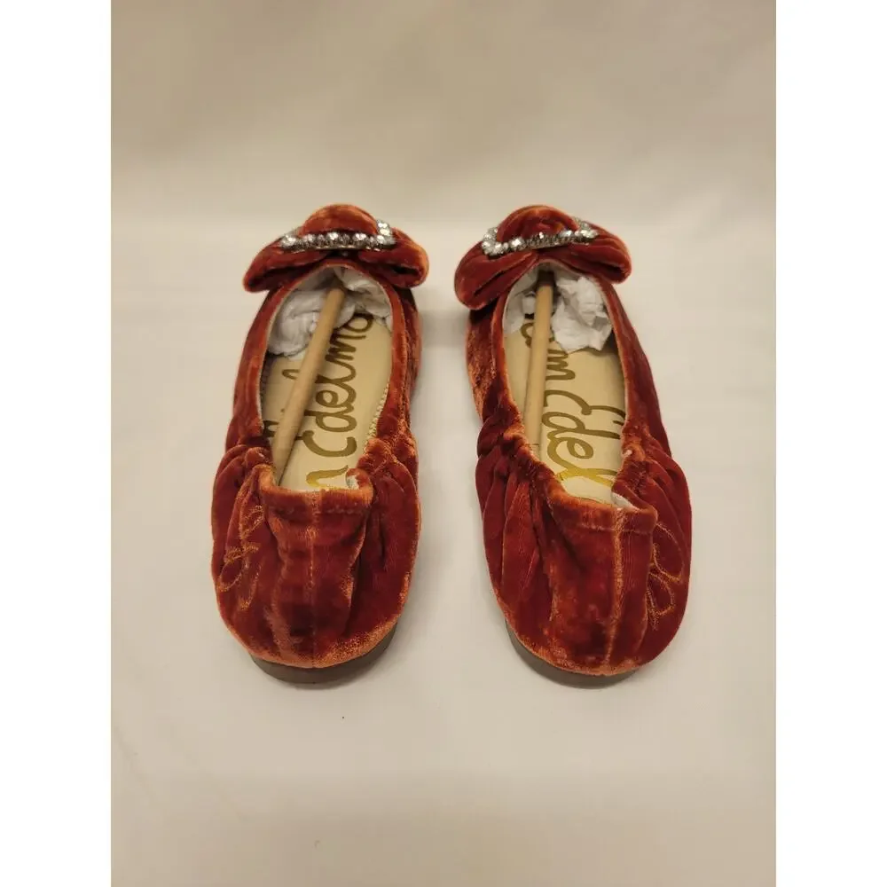 NWOT Sam Edelman Farrah Velvet Crystal Bow Girls Ballet Flat 1